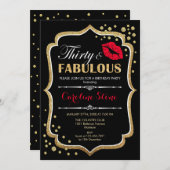 30歳の誕生日 - 30歳のゴージャスなゴールド ブラック レッド 招待状 (正面/裏面)