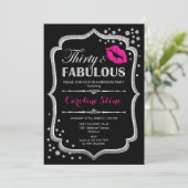 30歳の誕生日–30素敵なブラックピンクシルバー 招待状 (スタンド正面)