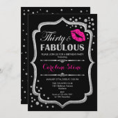 30歳の誕生日–30素敵なブラックピンクシルバー 招待状 (正面/裏面)
