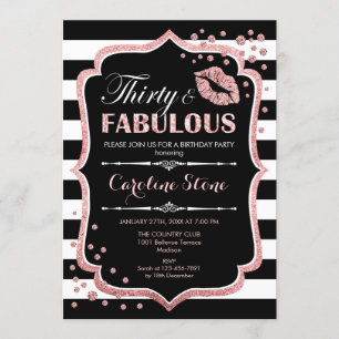 30歳の誕生日 - 30 歳のゴージャスなブラック ローズ ゴールド 招待状