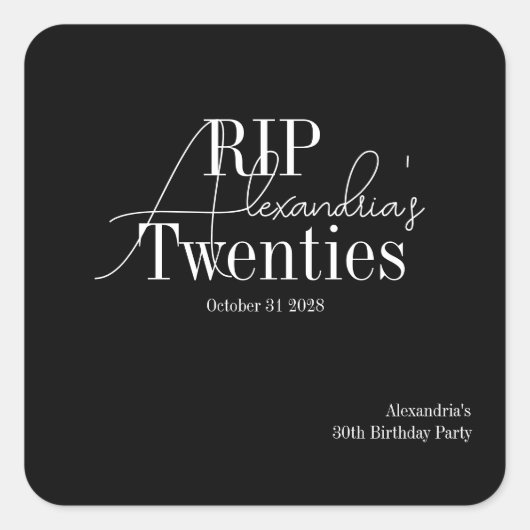 30歳の誕生日 RIP 20代 パーティー スクエアシール (正面)