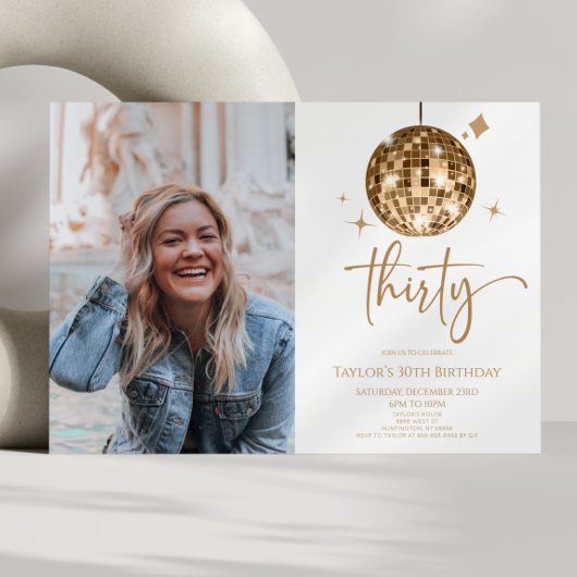30歳の金ゴールドディスコボール写真30歳の誕生日パーティー 招待状