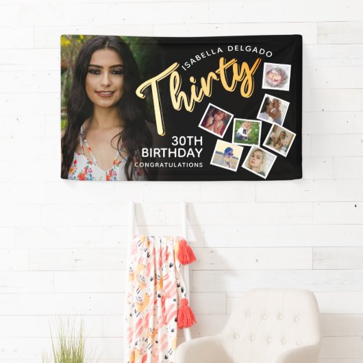 30歳の金ゴールド30歳の誕生日の写真(黒) 横断幕 (インサイチュ)