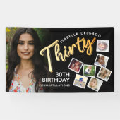 30歳の金ゴールド30歳の誕生日の写真（黒） 横断幕 (横)