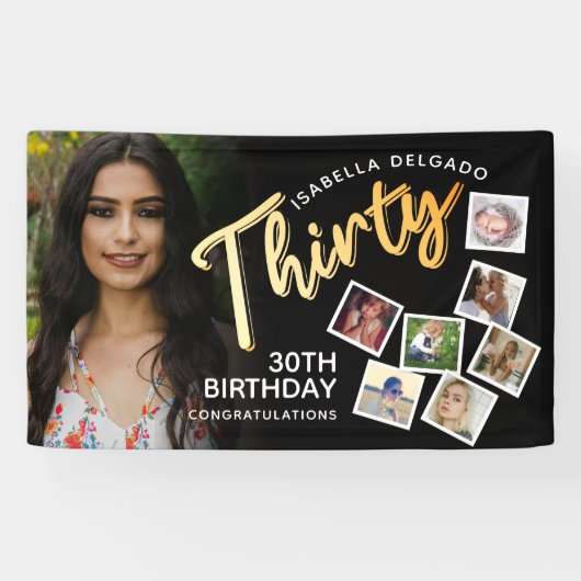 30歳の金ゴールド30歳の誕生日の写真(黒) 横断幕 (横)