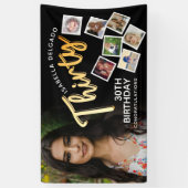 30歳の金ゴールド30歳の誕生日の写真（黒） 横断幕 (縦)