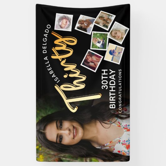 30歳の金ゴールド30歳の誕生日の写真（黒） 横断幕 (縦)