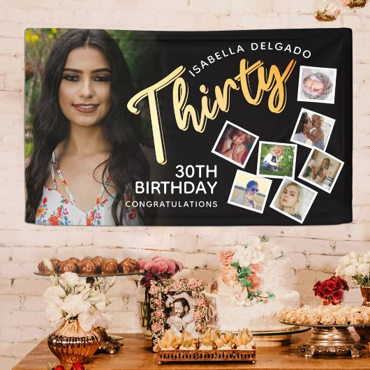 30歳の金ゴールド30歳の誕生日の写真（黒） 横断幕