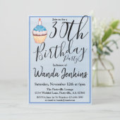 30歳の青いカップケーキの誕生日パーティー 招待状 (スタンド正面)