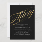 30歳の黒と金ゴールドモダン30歳の誕生日 招待状 (正面)