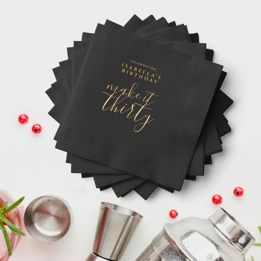 30歳の黒マルティニ30歳の誕生日を迎える 箔ナプキン