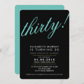 30歳はっきりしたの誕生日パーティー招待状スクリプト黒ミント 招待状 (正面/裏面)