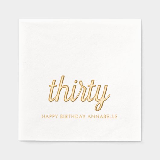 30歳エレガントのバースデーモダンゴールドフォイルナプキン 箔ナプキン (正面)