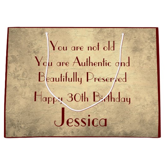 30歳エレガントのパーソナライズされた誕生日が美しい ラージペーパーバッグ (正面)