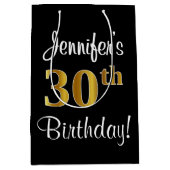 30歳エレガントの誕生日にフェイク金ゴールドを見る ミディアムペーパーバッグ (正面)