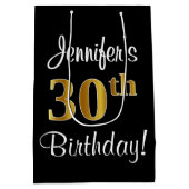 30歳エレガントの誕生日にフェイク金ゴールドを見る ミディアムペーパーバッグ (裏面)