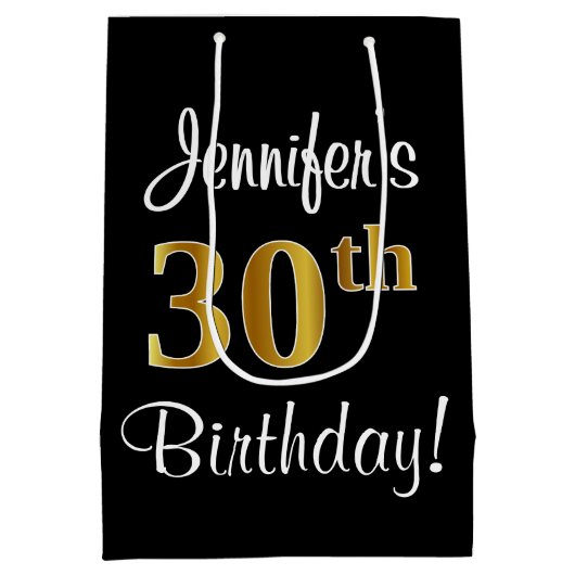 30歳エレガントの誕生日にフェイク金ゴールドを見る ミディアムペーパーバッグ (裏面)