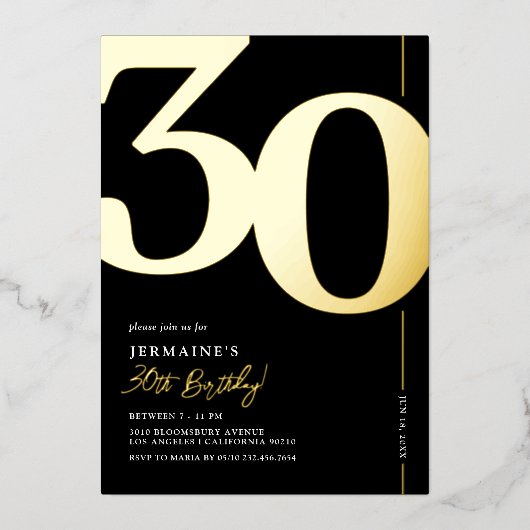 30歳エレガントの誕生日パーティーフォイル招待状 箔招待状 (正面)
