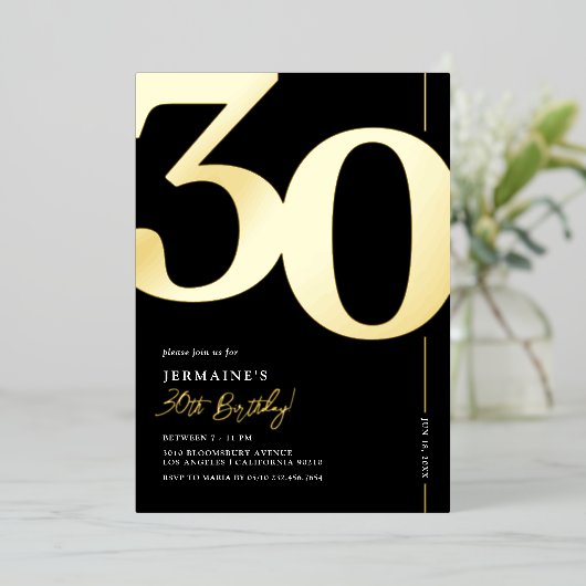 30歳エレガントの誕生日パーティーフォイル招待状 箔招待状 (立ち正面)