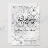 30歳エレガントの誕生日パーティーフローラシルバーホワイト 招待状 (正面)