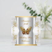 30歳エレガントの誕生日パーティー白金ゴールド蝶 招待状 (スタンド正面)