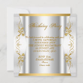 30歳エレガントの誕生日パーティー白金ゴールド蝶 招待状 (裏面)