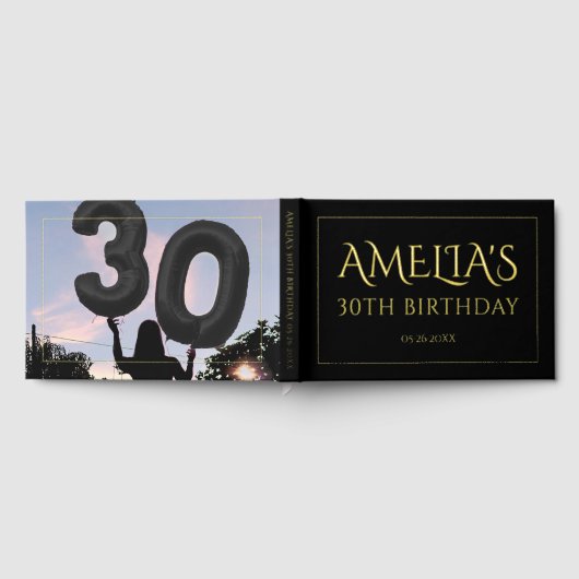 30歳エレガントの誕生日パーティー縁ど黒金ゴールド箔 ゲストブック (全面)