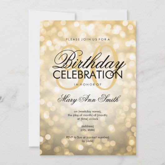 30歳エレガントの誕生日パーティー金ゴールドグリッター灯 招待状 (正面)