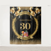 30歳エレガントの誕生日ブラック金ゴールドパーティー背景 タペストリー (正面)