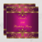 30歳エレガントの誕生日明るい赤紫色ピンク金ゴールドアールデコ 招待状 (正面/裏面)