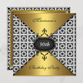 30歳エレガントの誕生日白黒&金ゴールド 招待状 (正面/裏面)