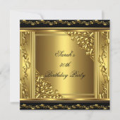 30歳エレガントの誕生日金ゴールドブラック金ゴールドフローラ3 招待状 (正面)
