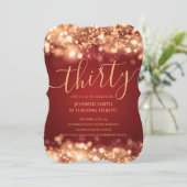 30歳エレガントの誕生日金ゴールド&レッドグラムライト 招待状 (スタンド正面)