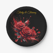 30歳エレガントの誕生日 – バラ開花 ペーパープレート (正面)