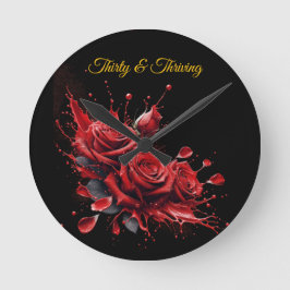 30歳エレガントの誕生日 – バラ開花 ラウンド壁時計