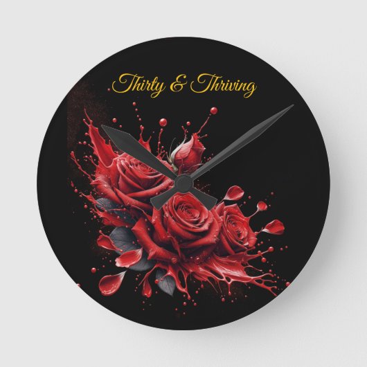 30歳エレガントの誕生日 – バラ開花 ラウンド壁時計 (正面)