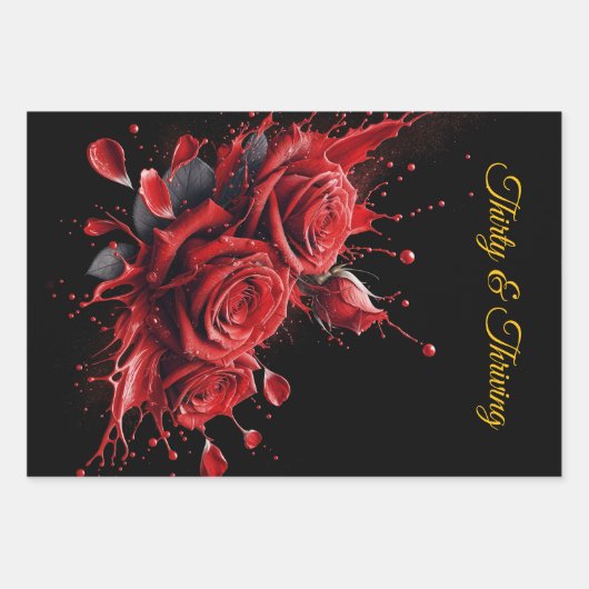 30歳エレガントの誕生日 – バラ開花 ラッピングペーパーシート (正面)