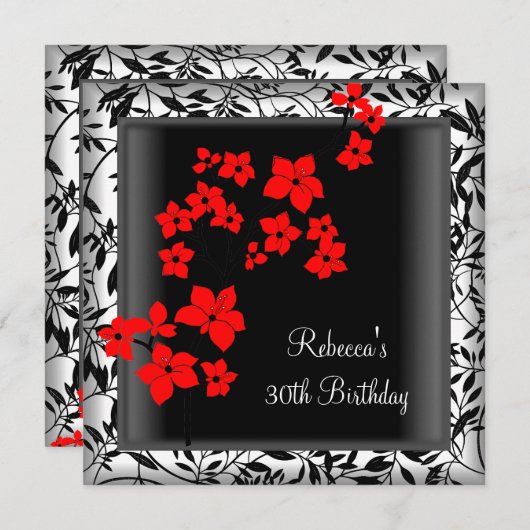 30歳エレガントアジア赤花白 招待状 (正面/裏面)