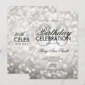 30歳エレガントパーティーシルバーグリッター灯 招待状 (正面/裏面)
