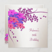 30歳エレガント白桃紫色の花 招待状 (正面/裏面)