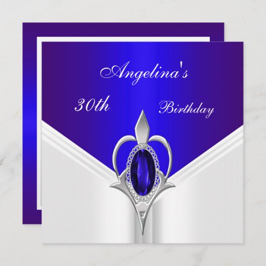 30歳エレガント誕生日エキゾチックな青い宝石 招待状 (正面/裏面)