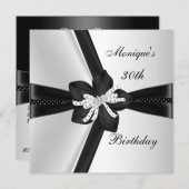 30歳エレガント誕生日パーティー白黒水玉模様 招待状 (正面/裏面)