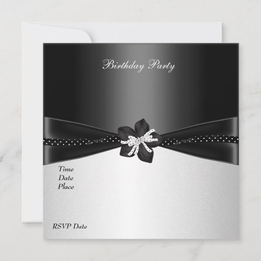 30歳エレガント誕生日パーティー白黒水玉模様 招待状 (裏面)