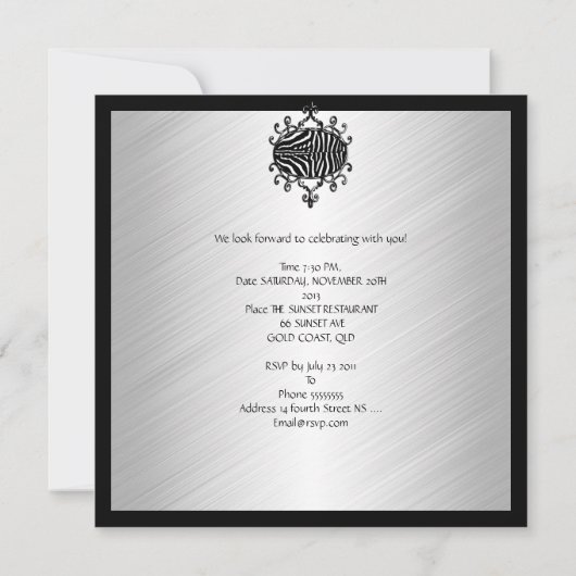 30歳エレガント誕生日ヒョウ・ゼブラ白黒 招待状 (裏面)