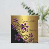 30歳エレガント誕生日ブラックパープル金ゴールドフローラ 招待状 (スタンド正面)