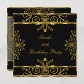 30歳エレガント誕生日ブラック金ゴールドアールデコ 招待状 (正面/裏面)