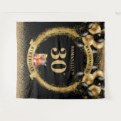 30歳エレガント誕生日ブラック金ゴールドグリッター背景 タペストリー (正面(横))