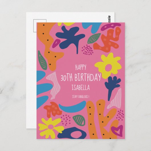 30歳カスタムの誕生日ピンクのカラフルモダンはがき ポストカード (正面/裏面)