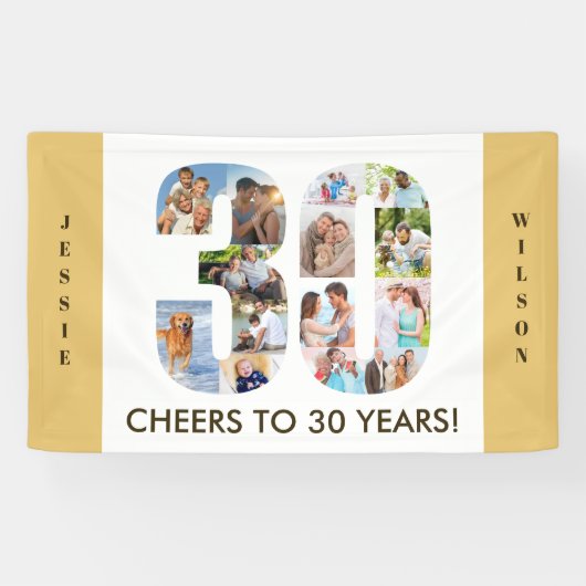 30歳カスタム誕生日パーティーニュートラルフォトコラージュ 横断幕 (横)