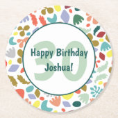 30歳カラフルの誕生日名前をカスタムする ラウンドペーパーコースター (正面)